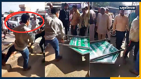 भारत रत्न कर्पूरी ठाकुर के नाम वाले बोर्ड को उखाड़कर फेंकते लोग
