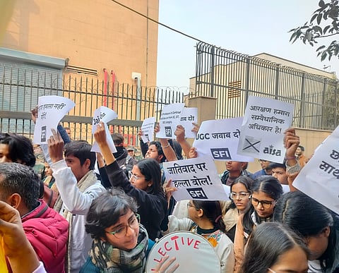Student unions including SFI, AISA held protests outside the UGC office in Delhi on January 29.