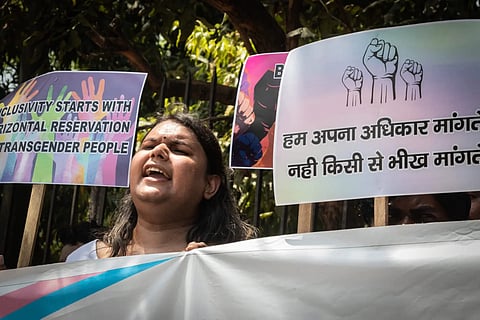 Transgender community protesting for horizontal reservation.