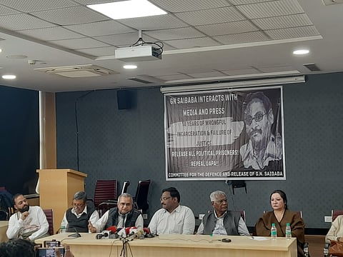 During a press conference at HKS Surjeet Bhawan at ITO, GN Saibaba opened up about the challenges he faced during his jail term.