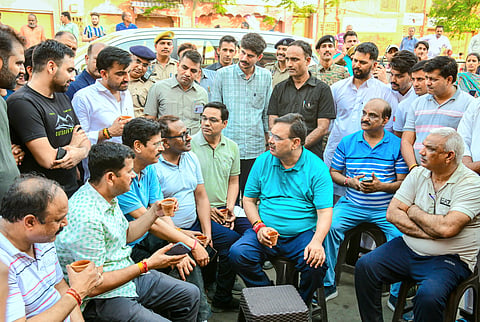 CM Bhajanlal Sharma interacting with the people on Sunday at Jaipur.