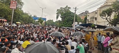 Undeterred by relentless rains on October 27, hundreds of BAP workers, men, women, and youth from tribal hamlets stormed Udaipur's Collectorate for a two-hour sit-in.
