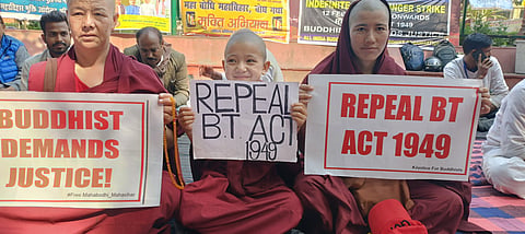 Buddhist Monks have been staging sit in dharna since February this year at Bodh Gaya temple. (file pic)