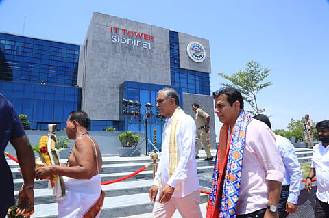 Ministers Harish Rao and KTR at the Siddipet IT Tower