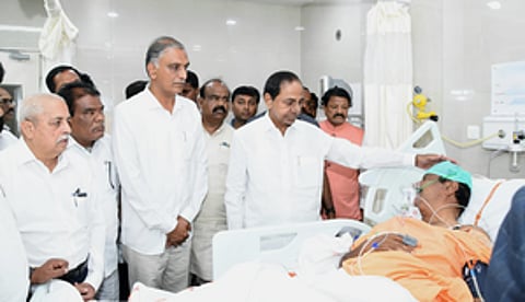 Chief Minister K Chandrasekhar Rao in hospital with BRS MP K Prabhakar Reddy