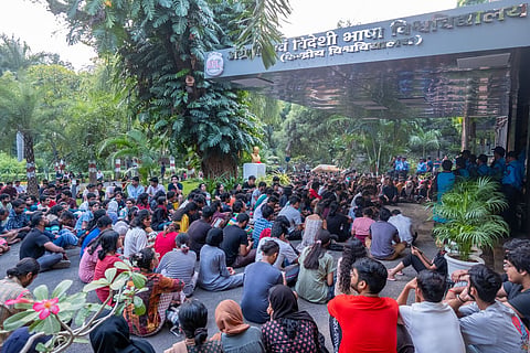 Students protest against the sexual assault of a female student on EFLU premises.