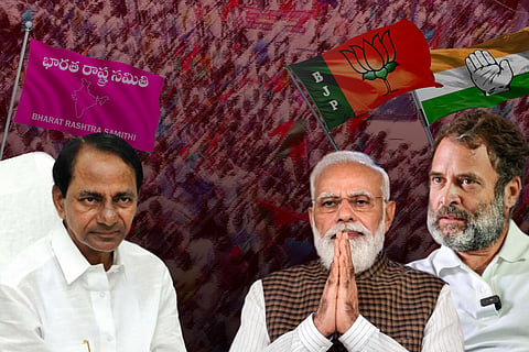 K Chandrasekhar Rao, Narendra Modi, and Rahul Gandhi