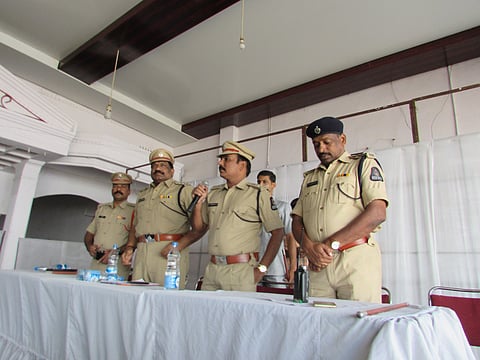 Hyderabad police addressing men apprehended under Operation Chabutra