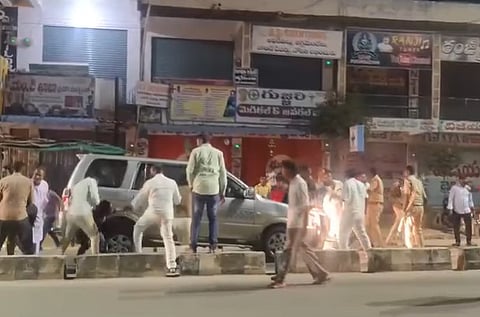 Congress workers attack BRS MLA Guvvla Balraju's vehicle