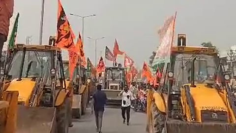 Bulldozer rally by Telangana BJP leader Nandeeshwar Goud