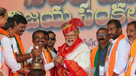 PM Narendra Modi with Eatala Rajender and other Telangana BJP leaders