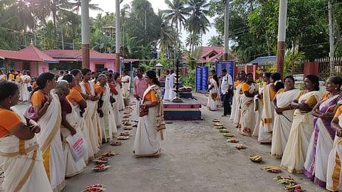 Kerala Paravar Service Society members at the Kalakkal temple, from where their poothalam began