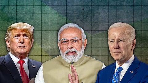 A collage of Donald Trump Narendra Modi and Joe Biden