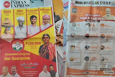 Newspaper advertisements of the BJP and the Congress in Karnataka