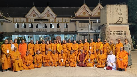 Indian Bhikkhunis, Samaneris and a maechi, clicked at Sisaket town's Wat Maha Phuttaram vihara