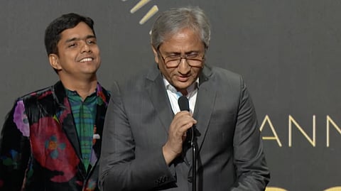 Ravish Kumar delivers the acceptance speech at the Peabody Awards, 2024.