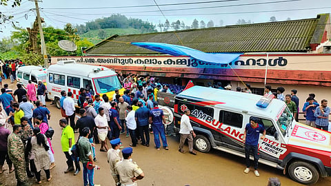 Community hall where bodies are kept for identification