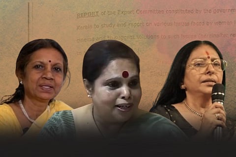 Committee members KB Valsala Kumari, K Hema, and actor Sarada.