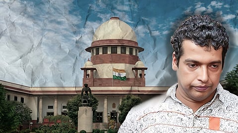 A designed image of prime accused in the Kerala actor assault case Pulsar Suni against a backdrop of the Supreme Court