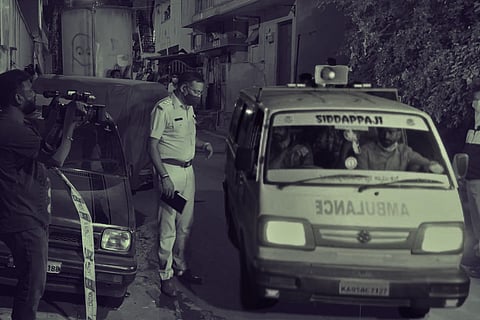 Remains of the deceased woman, Mahalakshmi being taken away for autopsy.
