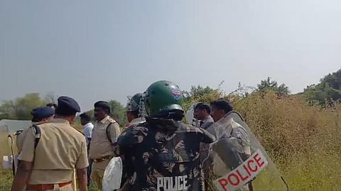 Police in Lagacharla after attack on district officials on November 11