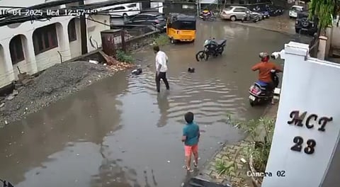 CCTV visuals show Kannan Thamizhselvan (in the white shirt) rushing towards an unconscious Jaden at Muthumari Amman Koil Street in Chennai’s Arumbakkam area.