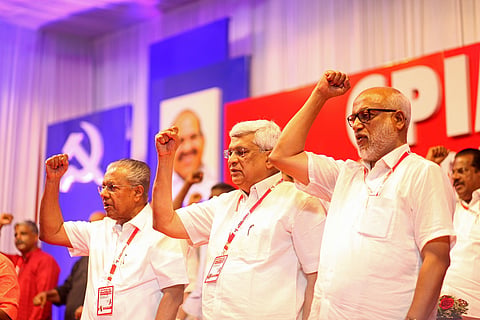 Pinarayi Vijayan, Prakash Karat, MA Baby during a CPI(M) state committee