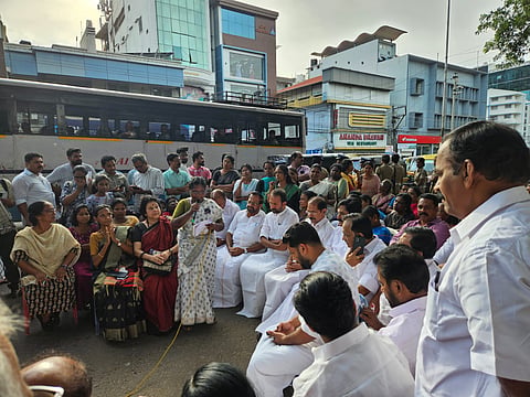 Image featuring a gathering at Thiruvananthapuram and Congress leaders, and writer Rosemary with the ASHA volunteers