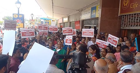 Bharat bandh: Bank, LIC employees protest Union govt's pro-corporate labour reforms