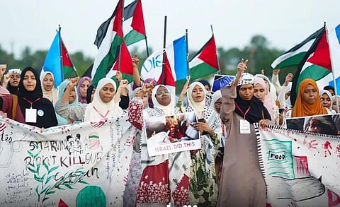 Image featuring GIO's pro-Palestine protest with banners