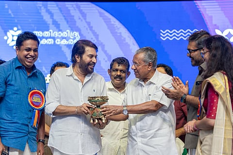 AN Shamseer, Mammootty, Pinarayi Vijayan and MB Rajesh at the event