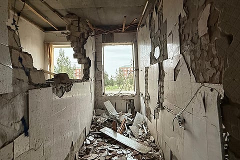 This image shows damages of a school in Julfa following, what Azerbaijan's Foreign Ministry says was a drone attack carried out by Iran, on its exclave of Nakhchivan, Azerbaijan, Thursday, March 5, 2026.