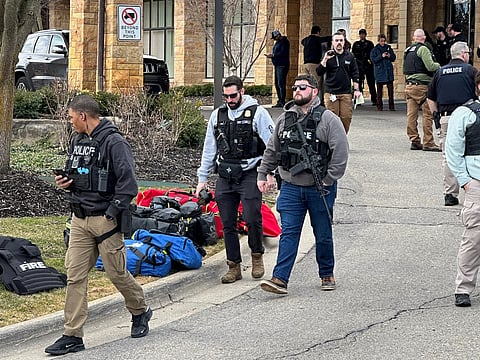 Law enforcement respond to a call at Temple Israel synagogue on Thursday, March 12, 2026, in West Bloomfield Township, Mich.