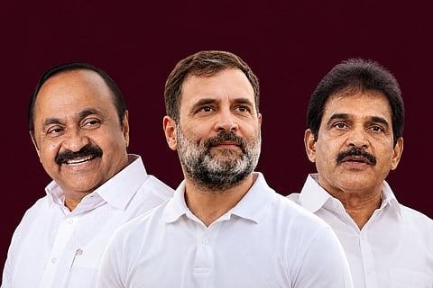Image featuring VD Satheesan, Rahul Gandhi and KC Venugopal