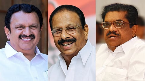 Image featuring K Muraleedharan, K Sudhakaran, and VM Sudheeran (L to R)