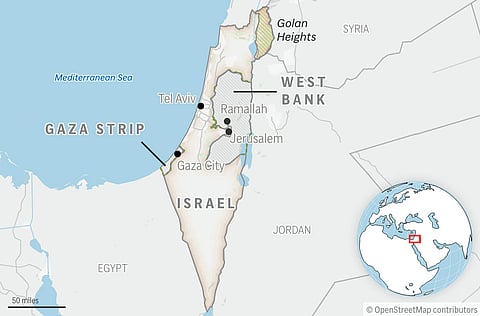This is a locator map of Israel and the Palestinian Territories.