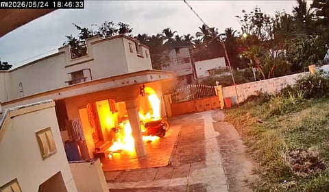 Screengrab from CCTV footage of the verandah ablaze.