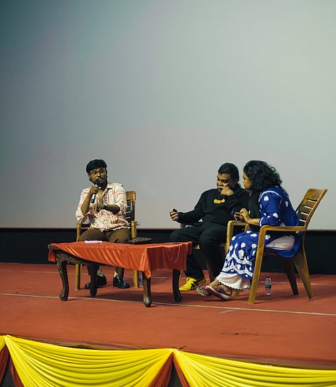 Filmmakers Mahishaa and MK Abhilash with Vijeta Kumar, Assistant Professor at St Joseph's University.