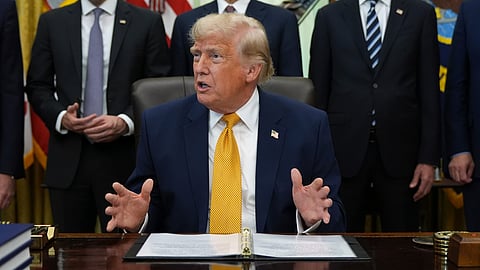President Donald Trump speaks in the Oval Office of the White House during an executive order signing about quantum computing, Monday, June 22, 2026, in Washington.