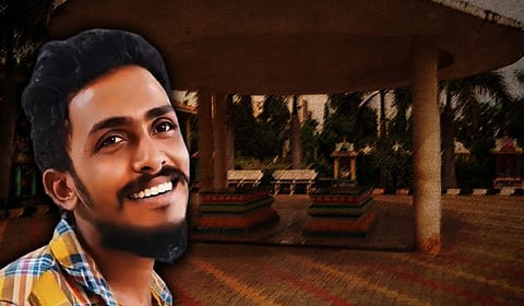 Gade Sai Krishna against the backdrop of the burial ground where he is alleged to have been buried