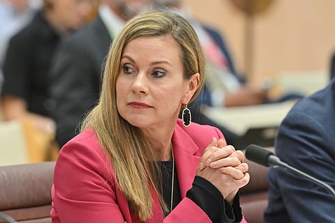 Australian e-Safety Commissioner, Julie Inman Grant appears before the Environment and Communications Legislation Committee at Parliament House in Canberra, Australia, Thursday, Oct. 17, 2024.