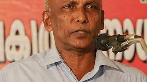 Image of M Geetanandan speaking at a public function