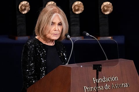 Gloria Steinem speaks during the 2021 Princess of Asturias Awards ceremony in Oviedo, northern Spain, Oct. 22, 2021