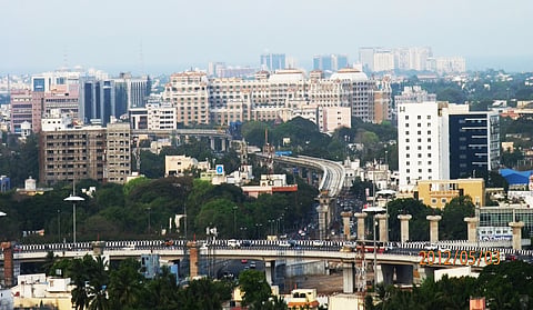 Chennai skyline. A flyover can be seen