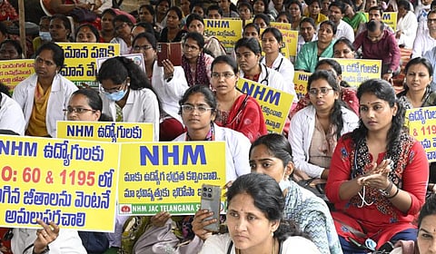 Telangana: NHM employees strike demanding regularisation, better pay enters 4th day