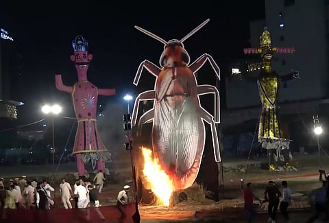 BJP leader burns cockroach effigy at Dussehra event in Delhi, AAP files complaint