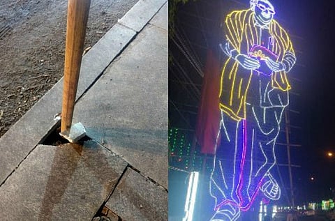 Chennai footpath dug up for DMK flags, party promises action as activists complain