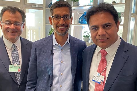 KTR meets Sundar Pichai at WEF, invites him to open 2nd largest Google campus in Hyd
