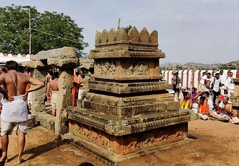 Vandalised structures at holy site of Nava Brindavana near Hampi restored by devotees