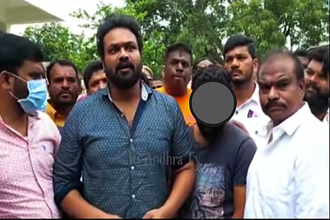 Actor Manchu Manoj with father of the victim